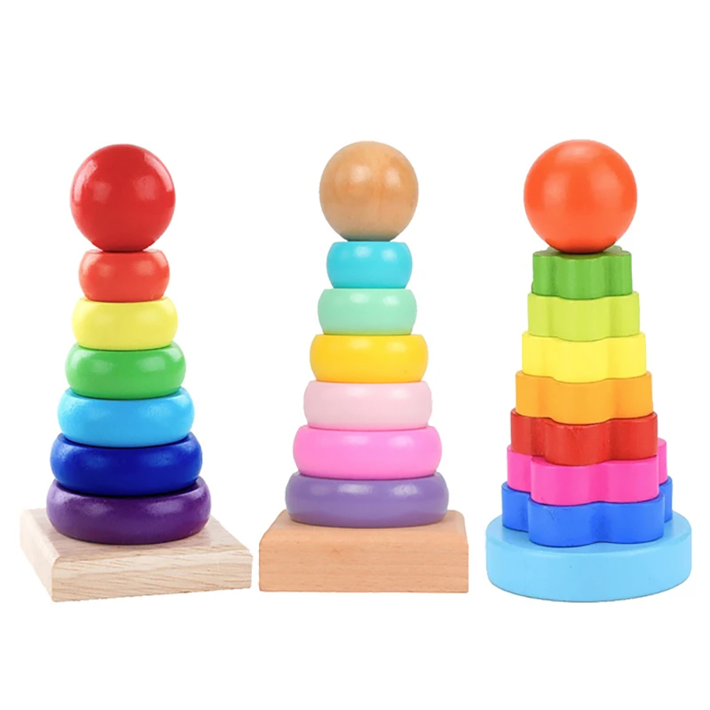 Wooden Blocks Stacking - Rainbow Stacker Wooden Ring Educational Toy
