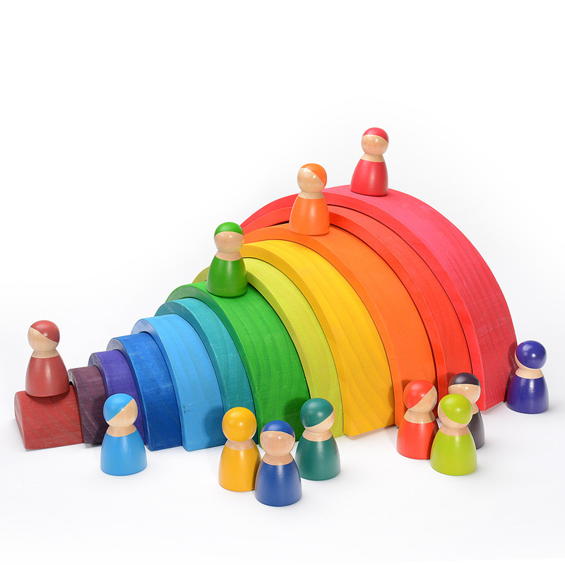 Wooden Rainbow Block Colorful  - Wooden Blocks Stacking 评论和价格