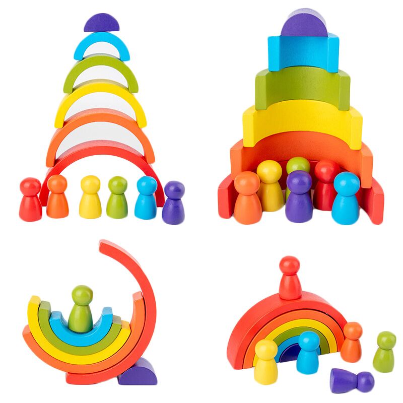 DIY Children's Wooden rainbow  - Wooden Blocks Stacking 评论和价格