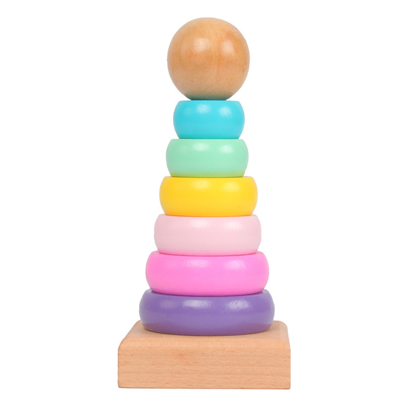 Children Rainbow Tower Ferrule - Wooden Blocks Stacking 评论和价格