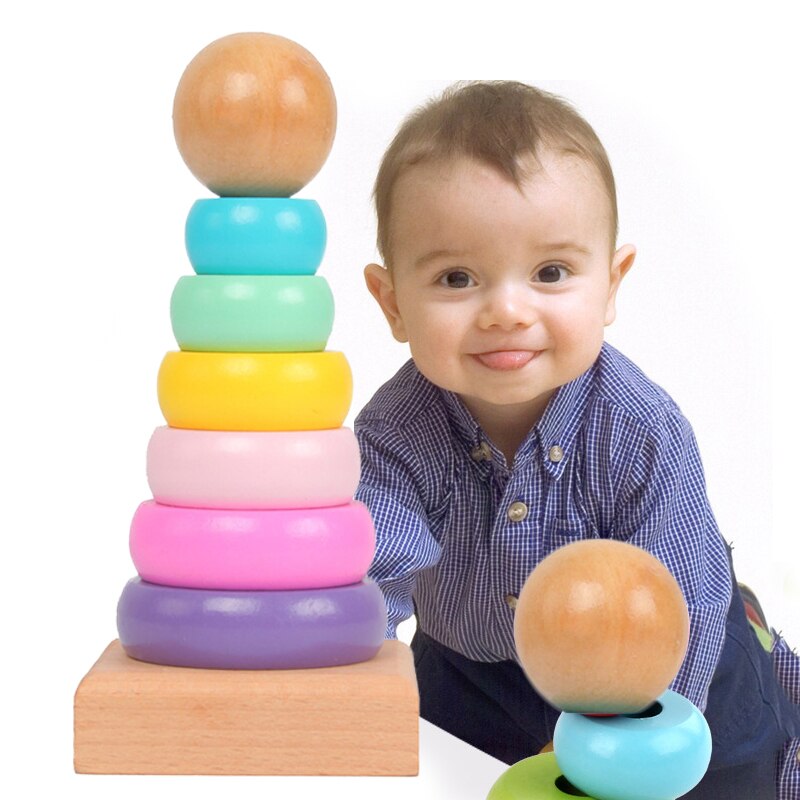 Children Rainbow Tower Ferrule - Wooden Blocks Stacking 评论和价格