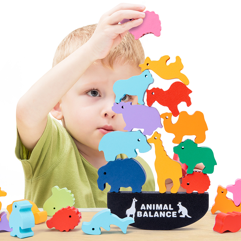Montessori Children Wooden Ani - Wooden Blocks Stacking 评论和价格