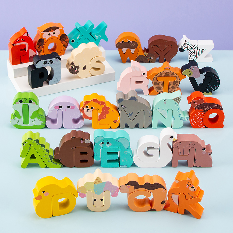 26Pcs Wooden Animal Alphabet B - Wooden Blocks Stacking 评论和价格
