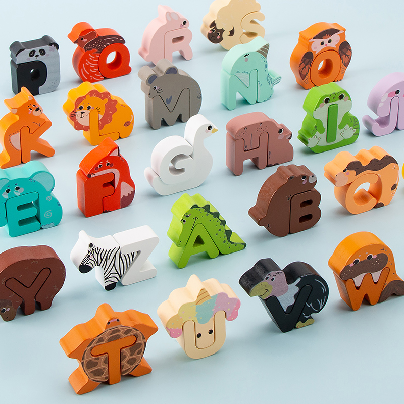 26Pcs Wooden Animal Alphabet B - Wooden Blocks Stacking 评论和价格