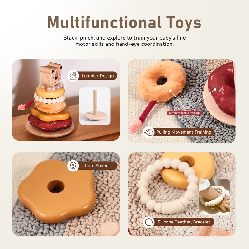 0-12 Months Cotton Rattle Toys - Wooden Blocks Stacking 评论和价格